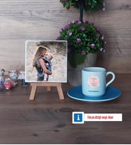 Anneye Doğum Günü Hediyesi Fotoğraflı Dekoratif Taş, Ahşap Altlıklı Türk Kahvesi Fincanı Hediye (Model 5)