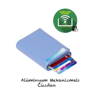 Newish Adelina Nova Deri Mekanizmalı Otomatik Kızaklı Kartlık Cüzdan (Mavi)