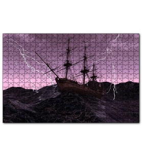 Cakapuzzle Dev Dalgalarla Boğuşan Gulet ve Şimşekler  Puzzle Yapboz MDF (Ahşap) (1000 Parça)