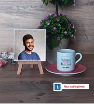 Kimya Mühendisi Fotoğraflı Dekoratif Taş, Ahşap Altlıklı Türk Kahvesi Fincanı Hediye (Model 6)