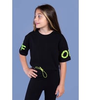 Toontoy Kız Çocuk Baskılı Crop Tişört (Siyah)