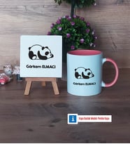Uykucu Panda Dekoratif Taş, Kupa Bardak Kırmızı Hediye (Model 5)