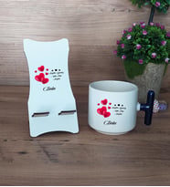 Sevgiliye Hediye Hediye Sepeti Kupa Bardak T Kulplu ve Ahşap Telefon Standı Sevgililer Günü Hediyesi (Model 2)