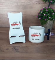 Kütüphaneci Hediye Sepeti Kupa Bardak T Kulplu ve Ahşap Telefon Standı Kütüphaneciye Hediye (Model 2)
