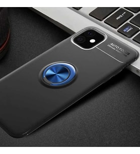 Apple iPhone 11 Kılıf Zore Ravel Yüzüklü Silikon Kılıf (Siyah-Mavi)