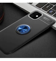 Apple iPhone 11 Kılıf Zore Ravel Yüzüklü Silikon Kılıf (Siyah-Mavi)