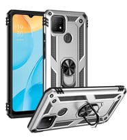 Oppo A15 Kılıf Yüzüklü Tank Zırhlı Mıknatıslı Standlı Silikon Kapak (Gri)