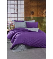 Misslindahome %100 Pamuklu Çift Kişilik Çift Taraflı Nevresim Takımı (Gri-Mor)