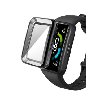 Huawei Band 7 Silikon Parlak Renkli Ekran Koruyuculu Kasa Koruyucu 02 (Siyah)