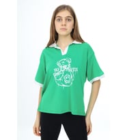 Kız Çocuk Polo Yaka Garnili T-Shirt 9-14 Yaş Lx018 ANGELOS GIRLS (Fıstık Yeşili)