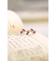 Taşlı Sarmaşık Ayarlanabilir 14 K Rose / Altın Kaplama Kadın Yüzük (Mor)