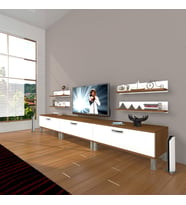 Decoraktiv Eko 270R Slm Krom Ayaklı Tv Ünitesi Tv Sehpası (Beyaz - Kahverengi)