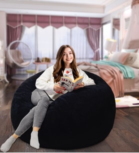 Peluş Oturma Puf (%100 Yerli) (Siyah)
