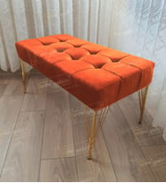 Modern Dilim Puf Ayakucu Puf Gold Metal Ayak (100*45) (Turuncu)