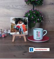 Ablaya Hediye Fotoğraflı Dekoratif Taş, Ahşap Altlıklı Türk Kahvesi Fincanı Hediye (Model 3)