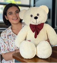 Özgüner 80-90 cm Rengarenk Papyonlu Ayıcık %100 yerli (Krem)