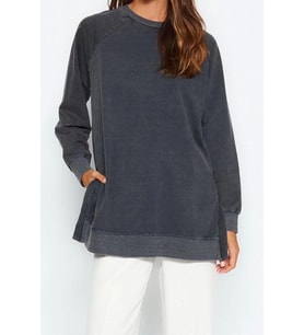 Tesettür Tarz Regular Bisiklet Yaka Standart Kol Regular Yıkamalı Örme Sweatshirt (Antrasit)