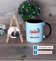 Hakim Kupa Bardak Beyaz ve Fotoğraflı Ahşap Anahtarlık Hediye (Model 11)
