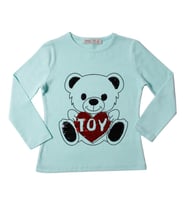 Toontoy Kız Çocuk T-Shirt Ayıcık Baskı Pul Nakış (Mint Yeşili)
