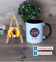 Love Yourself Kupa Bardak Beyaz ve Fotoğraflı Ahşap Anahtarlık Hediye (Model 11)
