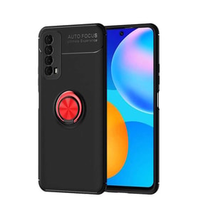 Huawei P Smart 2021 Kılıf Zore Ravel Yüzüklü Silikon Kılıf (Siyah-Kırmızı)