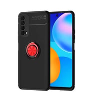 Huawei P Smart 2021 Kılıf Zore Ravel Yüzüklü Silikon Kılıf (Siyah-Kırmızı)