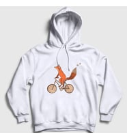 Presmono Unisex Beyaz Bicycle Fox Tilki Kapüşonlu Sweatshirt 367497tt (Beyaz)