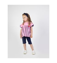 Kız Bebek Kaprili Kısa Kollu Karpuz Kol Bandanalı Yazlık Basic Alt-Üst Takım 6-24 ay (Pembe)