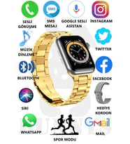 Samsung Uyumlu Watch 8 Pro Metal Kordonlu Akıllı Saat 45mm Nfc Özellikli Bt Çağrı Destekli (Altın-Gümüş)