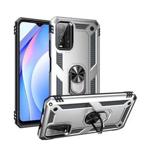 Xiaomi Poco M3 Kılıf Yüzüklü Tank Zırhlı Mıknatıslı Standlı Silikon Kapak (Gri)