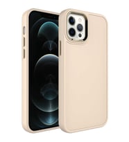 Uyumlu Model Apple iPhone 12 Pro Max Kılıf Kamera Çerçeveli Arka Kısmı Temizlenebilir Kapak (Krem)