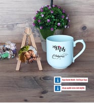Eşe Hediye Mrs Kupa Bardak Beyaz ve Fotoğraflı Ahşap Anahtarlık Hediye Yıl Dönümü Hediyesi (Model 5)