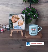 En İyi Baba Fotoğraflı Dekoratif Taş, Ahşap Altlıklı Türk Kahvesi Fincanı Hediye Babaya Doğum Günü Hediyesi (Model 1)
