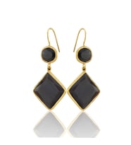 Kadir Jewellery 22 Ayar Altın Kaplama Kadın Sallantılı Küpe -El İşçiliği Ve Hipoalerjenik Küpe (Siyah)