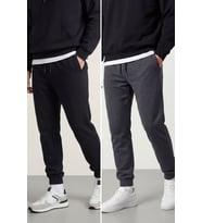 Erkek Siyah-Gri Arka Cep Etiket Detaylı Paça Lastikli Regular Fit 2'Li Eşofman Altı CMREO09-2 (Siyah-Antrasit)