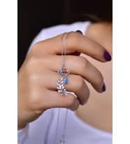 Papatya Silver 925 Ayar Gümüş Kristal Zeytin Dalı Yağmur Bulut Kolye (Rodyum)