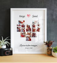 Kişiye Özel Fotoğraflı Kalp Tasarım Çerçeveli Poster (Beyaz)