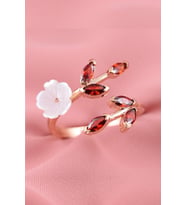 Manolya Çiçeği Ayarlanabilir 14k Rose Gold Kaplama Kadın Yüzük (Kırmızı)
