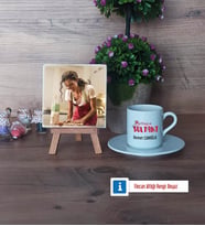 Mutfağın Sultanı Anneye Hediye Fotoğraflı Dekoratif Taş, Ahşap Altlıklı Türk Kahvesi Fincanı Hediye (Model 2)
