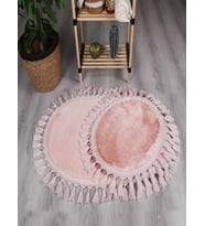 My Evilla Modern Simirna Dekoratif  Peluş Oval Ponpon Saçaklı Klozet Takımı (Pembe)