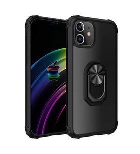 Uyumlu Model Apple iPhone 12 Mini Kılıf Şeffaf Sararmaz Yüzüklü Mola Kapak (Siyah)