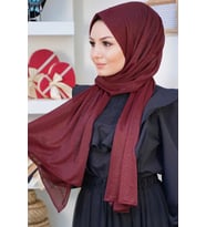 Kadın Simli Antrasit Abiye Şal (Bordo) (Lila)