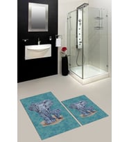 EVDEYA Dijital Baskılı Yıkanabilir Modern Fil Desenli İkili Banyo Halısı Paspas Klozet Takımı, KLOZET-33-GRİ, (Mavi)