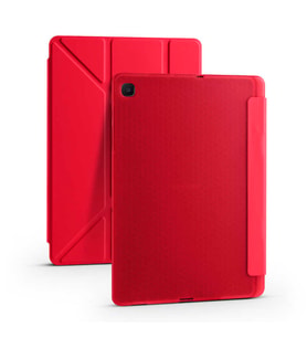 Samsung Galaxy Tab A7 10.4 T500 2020 Kılıf Tri Folding Kalem Bölmeli Standlı Yumuşak Silikon Kılıf (Kırmızı)
