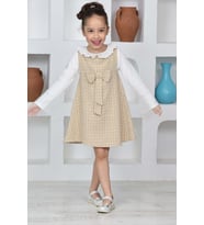 Kız Çocuk Şanel Kumaş 2'li Elbise (Elbise+Bady Bluz)12174 EFTELYA (Krem)