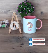 Unicorn Kupa Bardak Beyaz ve Fotoğraflı Ahşap Anahtarlık Hediye (Model 6)