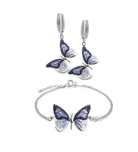 925 ayar Gümüş Mine İşçilikli Masumiyet Bileklik Küpe Set (Mavi)