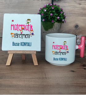 Matematik Öğretmeni Hediye Seti Kupa Bardak T Kulplu ve Dekoratif Taş Öğretmenler Günü Hediyesi (Model 4)