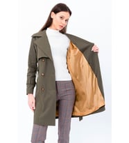 Pastelastore %100 Pamuk Gabardin Midi (95cm) Astarlı Kemerli Kadın Trençkot 1113 (Haki)