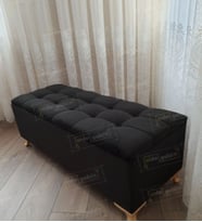 Lüks Çizgi Kapitoneli Sandıklı Puf Bench 120 cm Gold Ayak (Siyah)